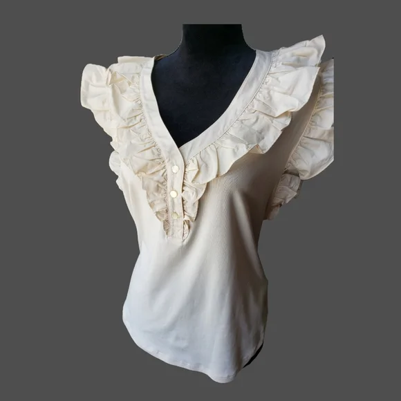 Lauren Ralph Lauren Women's Ruffle-Trim Cotton Sleeveless Top - XL -Winter Cream - Picture 3 of 7